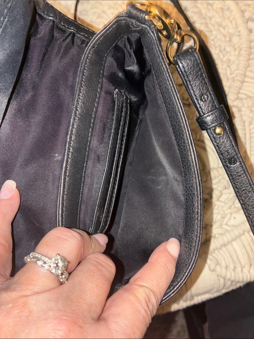 Tory Burch Black Pebbled Leather Crossbody with Gold Logo